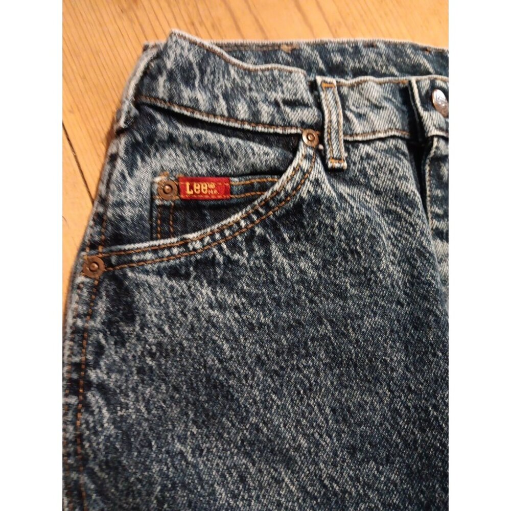 Vintage Lee High Rise Mom Jeans 80s Juniors 7 Dark Blue Stone Wash Tapered Leg - Picture 5 of 6